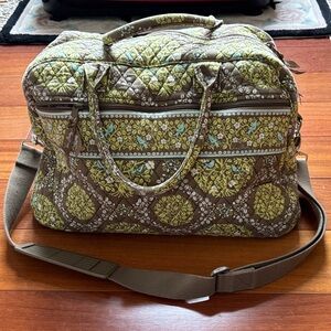 Vera Bradley Brown and Green Quilted Weekender Travel Bag